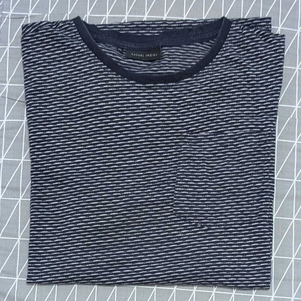 Men's Navy and White Striped Short Sleeve Pocket Tee